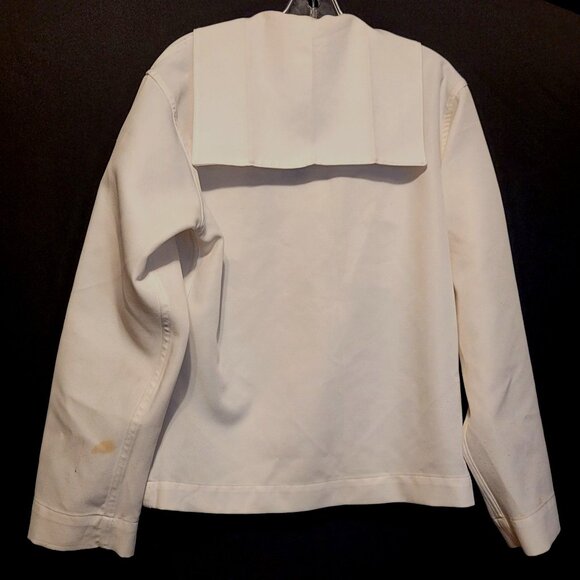 Vintage US Navy Enlisted Dress Jumper Cracker Jack White 42R Patches NMCB 5 - Picture 2 of 8